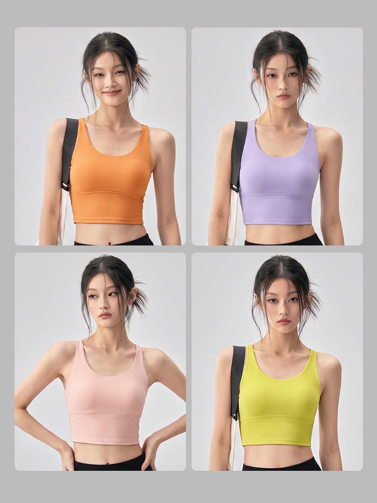 Solid Color Cross-Back Sports Bra with Integrated Cup - Sexy and Slimming Yoga Tank Top