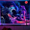 UV Reactive Mushroom Wall Hanging Tapestry Black Light Night Glowing Alien Skull Tapestries Astronaut Art For Bedroom Decor