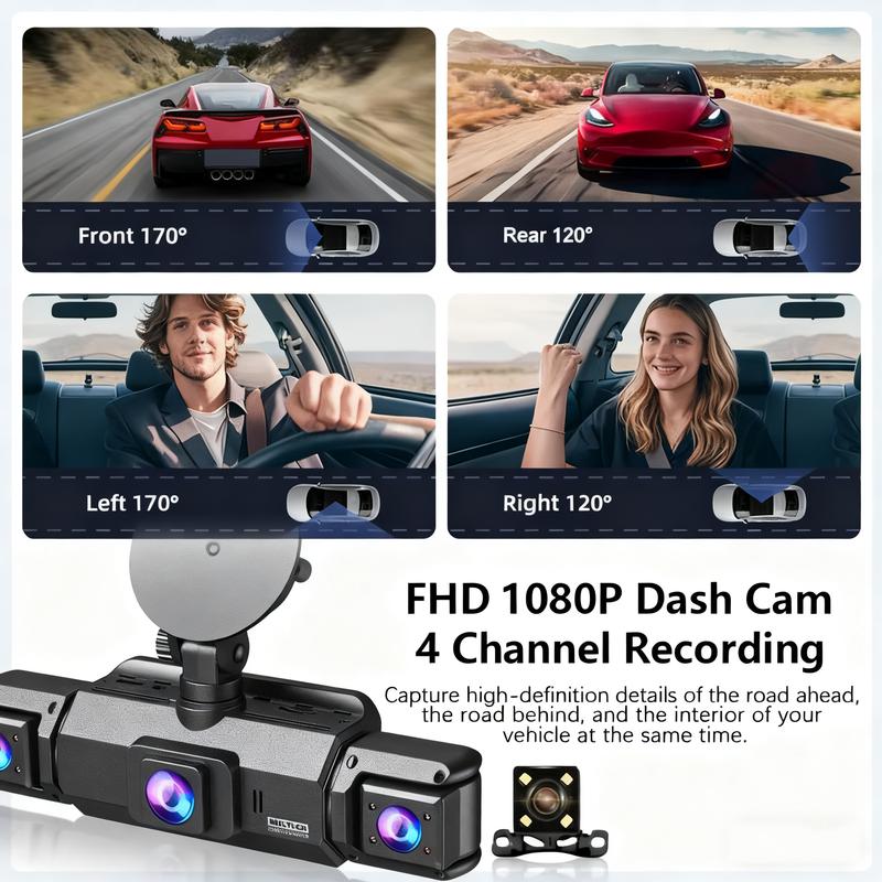 360° Dashcam Car Camera Recording Wifi Wireless Webcam Way Video Recorder 1080P 24 Parking 4 Channel Car Black Box