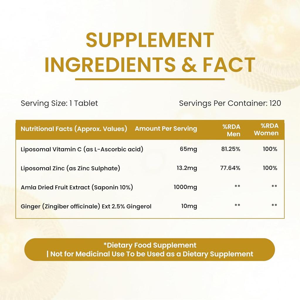 Vlado's Himalayan Organics Plantaardige Vitamine C met Zink 1000mg Supplement voor Mannen en Vrouwen voor Stralende Huid en Immuniteit 120 Plantaardige Capsules