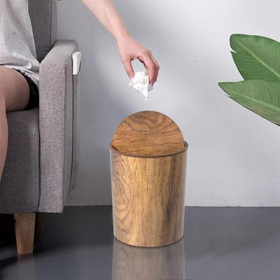 Retro Square Wood Pattern Waterproof Trash Can Bathroom Recycle Bin Swing-Top Wastebasket Wood Grain Dustbin Kitchen Accessories