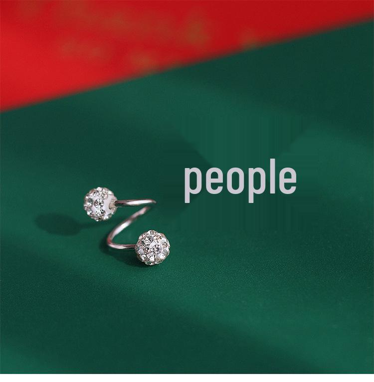 925 Sterling Silver Shamballa Stud Earrings with Full Diamond Round Ball and Spiral Design for Women
