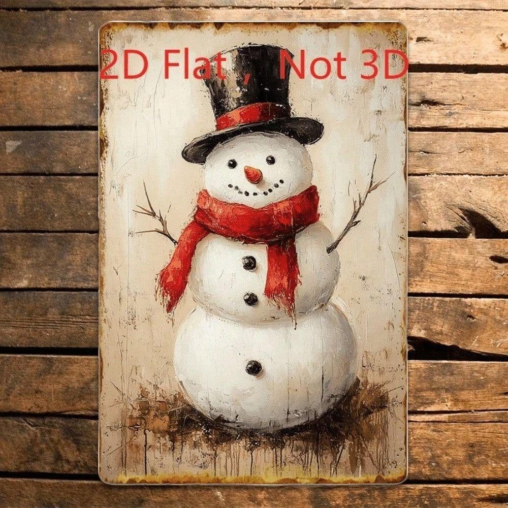 Vintage Christmas Snowman Tin Sign, Flat Aluminum 20x30cm Wall Decor for Home & Holiday