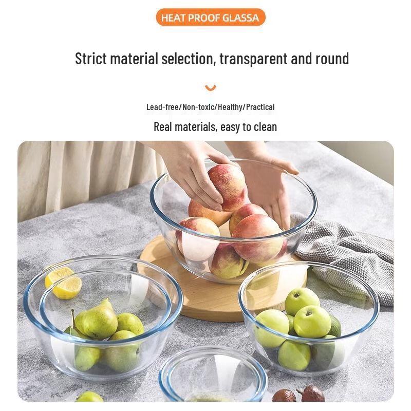 Large Capacity Tempered Glass Mixing Bowl with Lid