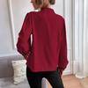 Women Shirt Stand Collar Puff Long Sleeve Buttons Placket Shirt Tops Pure Color Loose