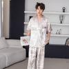 High-luxury Jungle Short-sleeved Loungewear Temperament Thin Internet Celebrity Pajamas Spring and Summer Thin High-end Can Be Worn Outside Ice Silk 