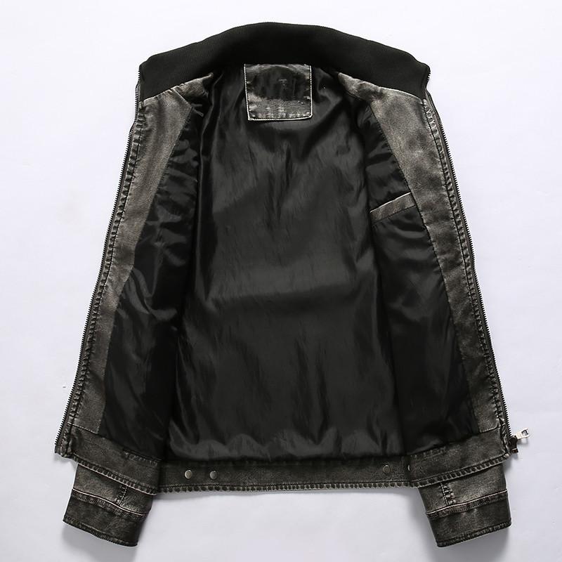 Autumn and Winter Men Stand Collar Washed Motorcycle Pu Leather Coat Large Size Casual Leather Jacket Men