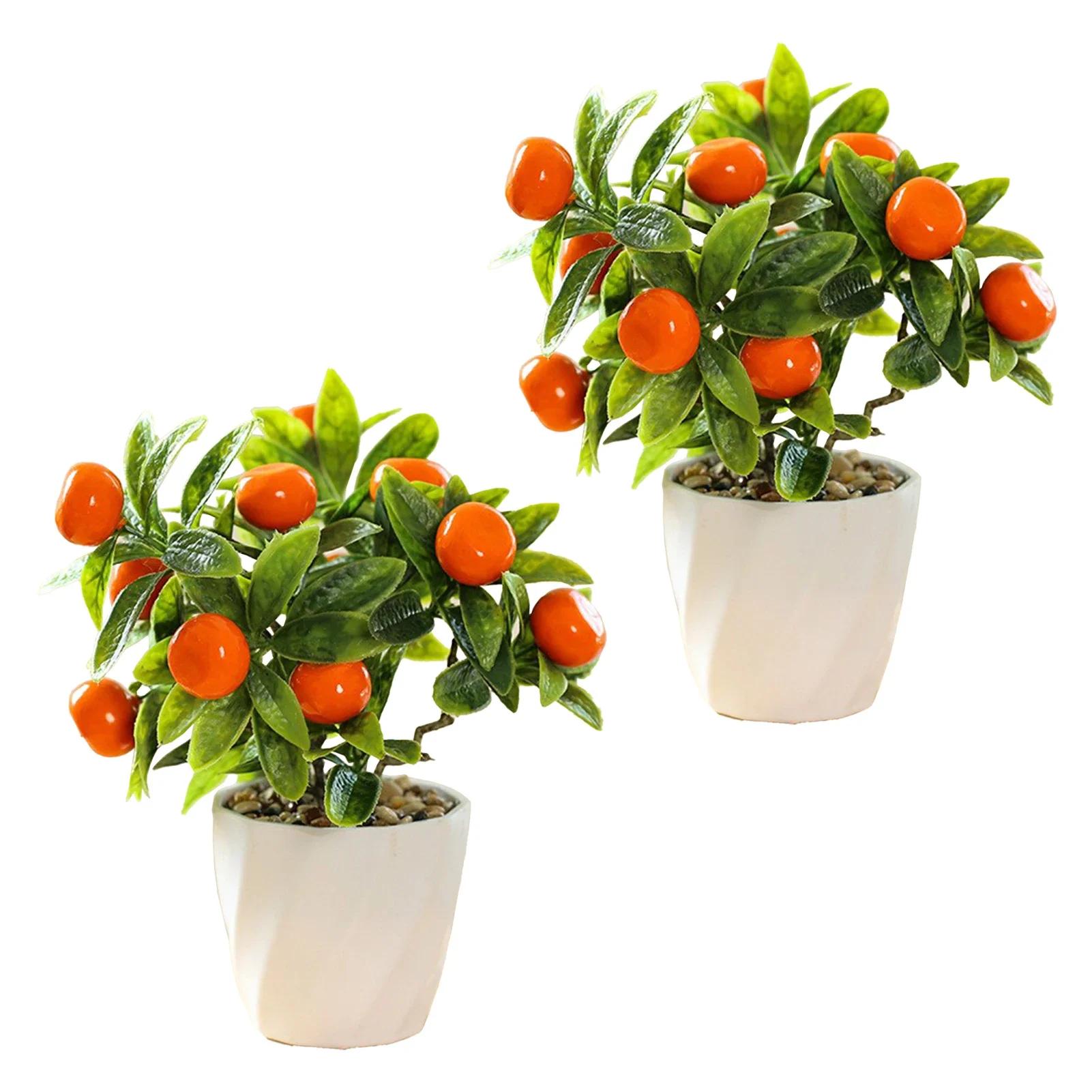 

2pcs Small Fruit Bonsai Fake Plant Artificial Red Fruit Pepper Kumquat Lemon Tree Plants In Pots Home Floral Decor Yard Garden