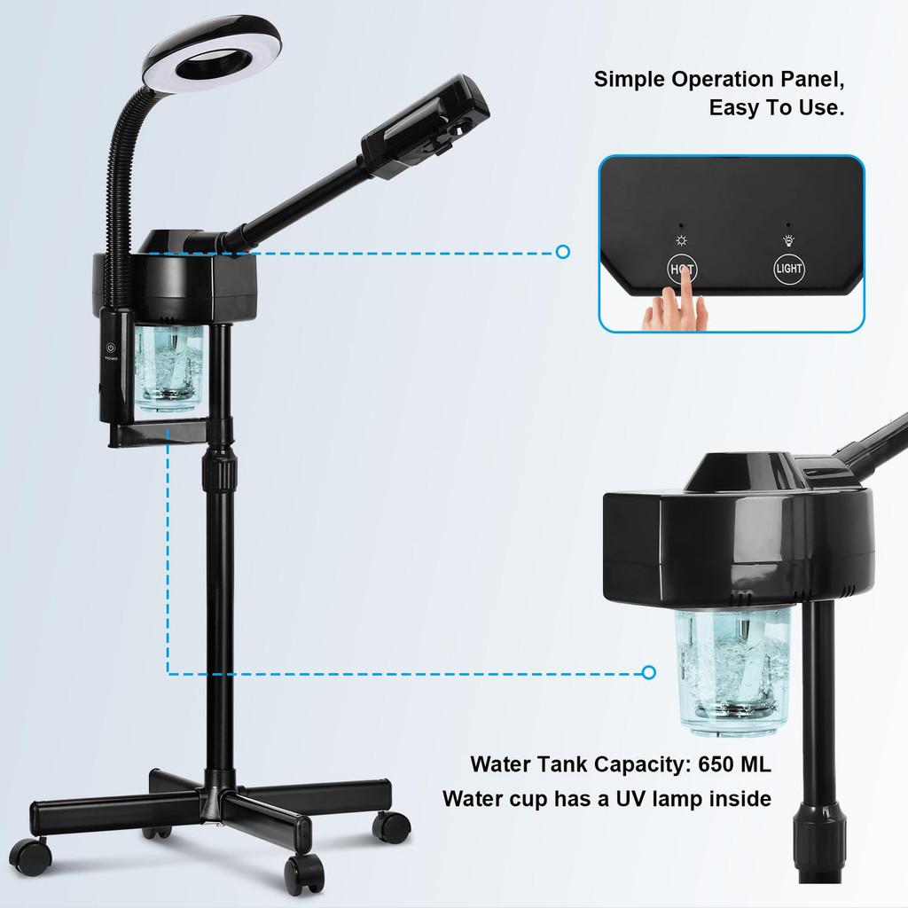 2 In 1 Professional Facial Steamer 2-in-1 Magnifier Nano Spray Water Replenisher Beauty Salon Hot Spray Beauty Device