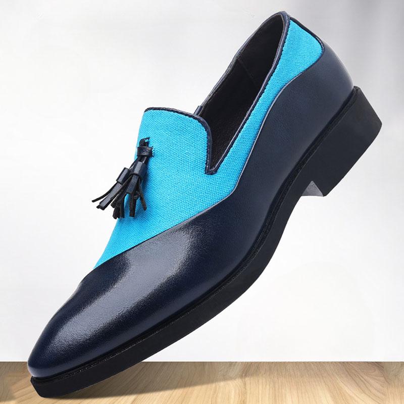 Men Business Dress Shoes Male Casual Shoes Luxury Leather Tassel Loafers Fashion Pointed Toe Small Heel Bridegroom Wedding Shoes