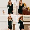 Velvet Bodycon Skirt V-neck Cocktail Dress: Slim & Elegant Evening Wear for Women