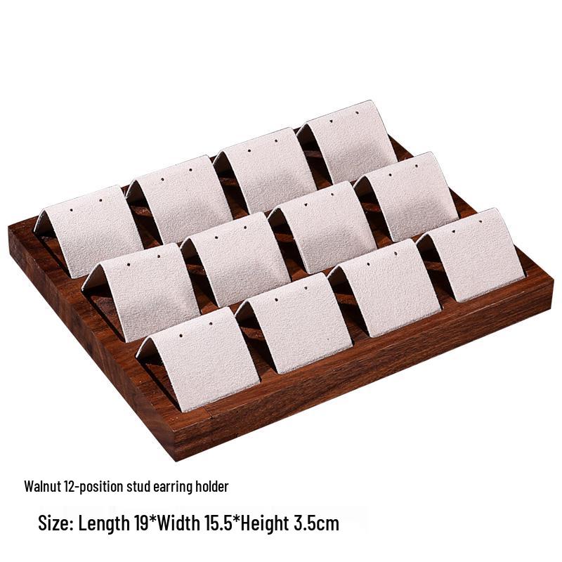 Walnut Wood Microfiber Jewelry Display Set for Necklace, Ring, Earrings, and Bracelet.