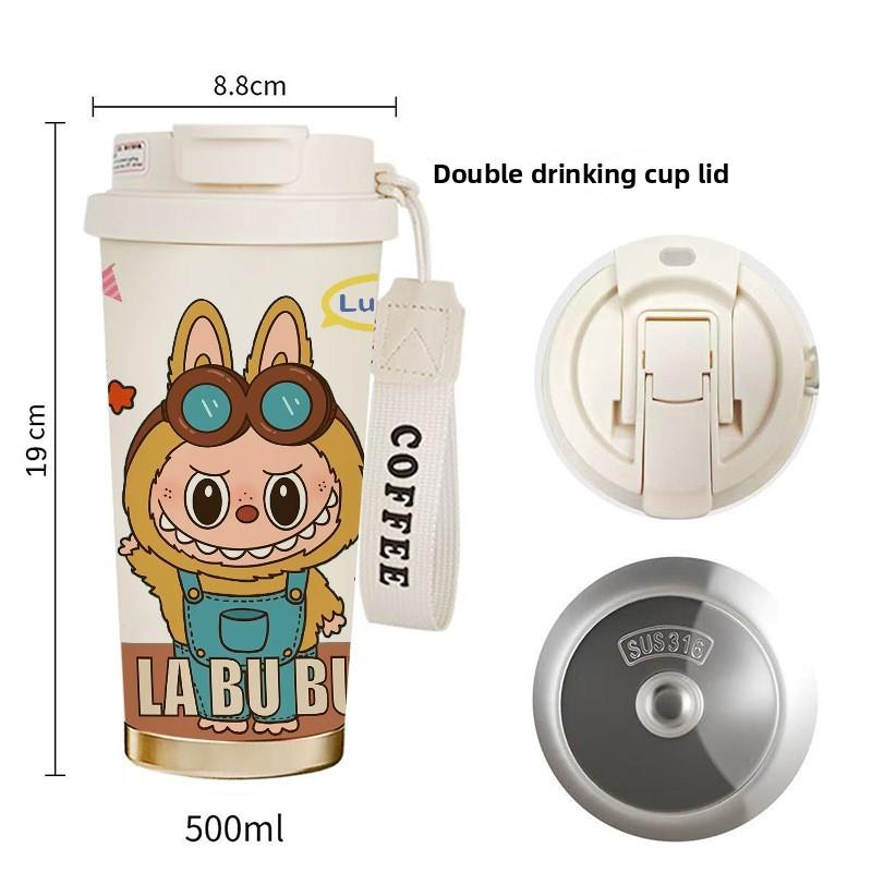 Coffee Cup 316 Stainless Steel Thermos Cup High Value Men's and Women's Water Cup Cartoon Double Drinking Straw Cup
