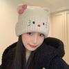 Cat Cartoon Knitted Hat With Embroidered Butterfly Bow For Winter Warmth And Windproof Comfort