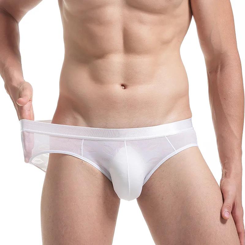Men'S Briefs Sexy Thin Mesh Lip Jacquard Underwear Sports Breathable U Convex Pouch Lingerie Underpants Push Up Panties Tanga