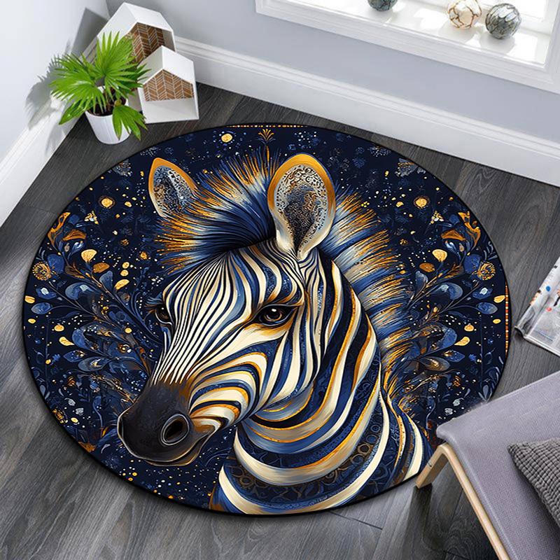 Golden Zebra Round Area Rug,Carpet Rug for Living Room Bedroom Sofa Playroom Decor,Non-slip Floor Mat