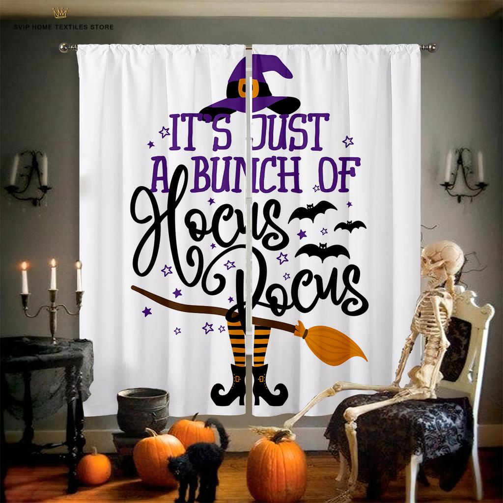 Blackout Insulation Curtains, Cartoon Print, Halloween, Pumpkin, Castle, Bedroom, Restaurant, Holiday Party, Decorative Curtain
