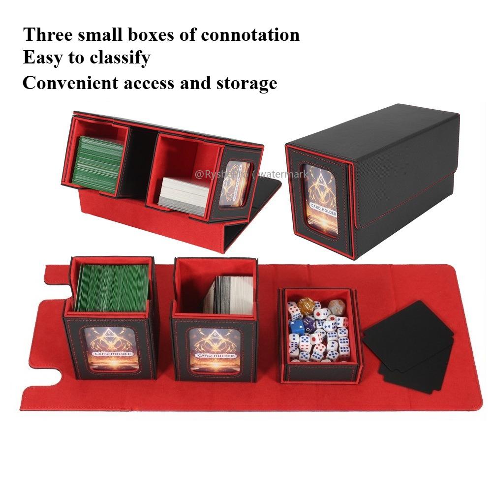 3-in-1 Card Deck Box Holds 200+ Sleeved Card Magnetic Card Case with 2 Commander Display and 1 Dice Tray for MTG TCG Sports