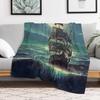 Ghost Pirate Ship At Night Throw Blanket Warm Plush Fuzzy Blanket for Living Room