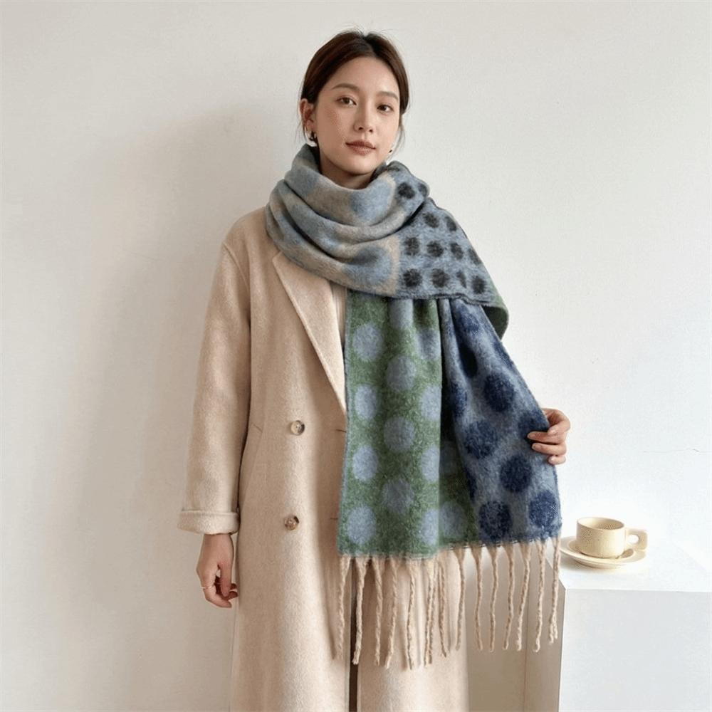 Thick Polka Dot Pattern Shawl Warm Fabric Blanket Scarf Faux Cashmere Scarf Fall Season