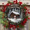 Warm Winter Wooden Christmas Sign with  Snow House & Snowman Pattern - Navidad Round Sign for Front Door Wall Hanging Decor - Ideal Christmas Gift