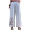 Summer National Style New Chinese Trousers Women's Elastic Embroidered Ethnic Style Embroidered Casual Trousers Retro Loose Wide-leg Trousers