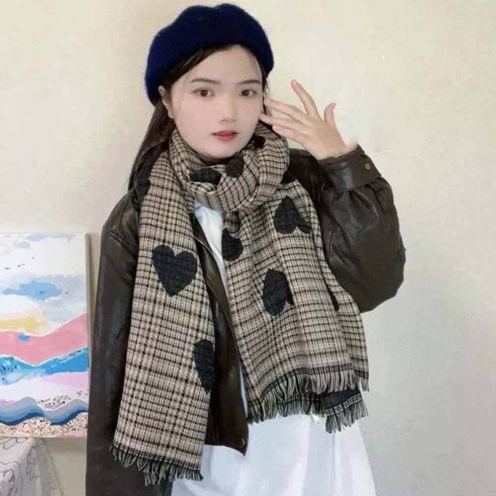 Soft Heart Knitted Scarf Acrylic Fibers Long Thickened Shawl Large Double-sided Scarf  Winter
