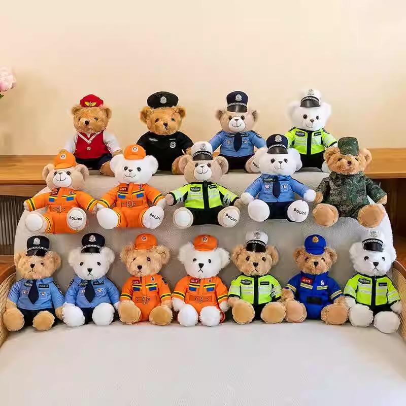 Police bear doll cute firefighter officer reflective cycling suit plush toy gift traffic police bear doll