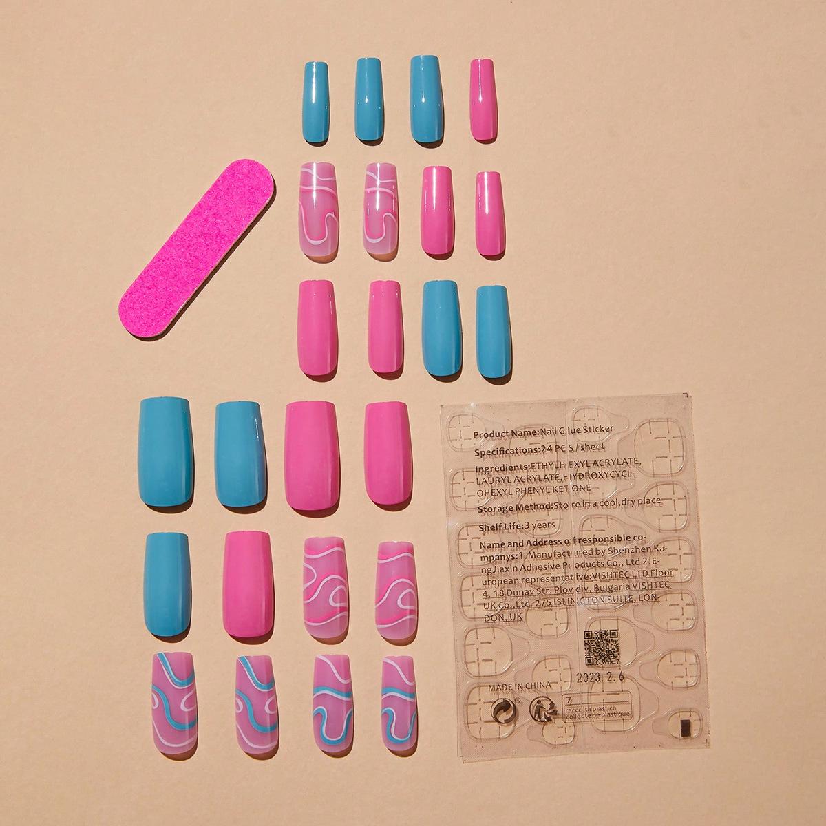 

Handmade Long Stiletto Press-On Nails with Flower Pattern Design