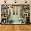 2D Floral Doorway Backdrop, Vintage Flower Shop with Potted Roses Background