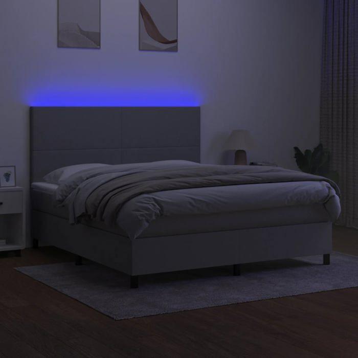Sommier à lattes avec matelas - 160x200 cm - Gris clair - LED colorée - 2 places