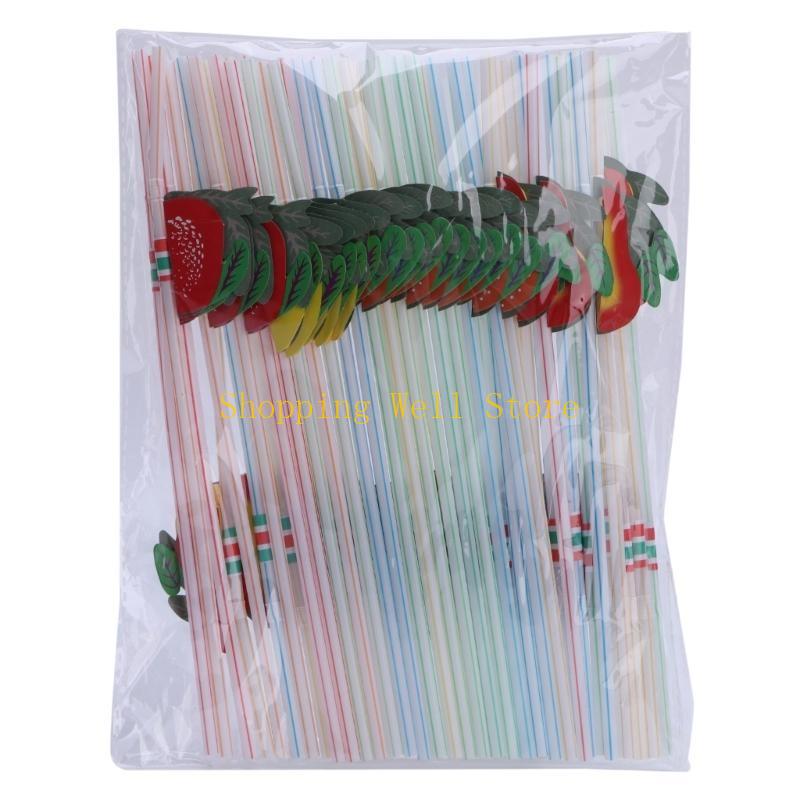 KX4B 50 Pcs Fruit Umbrella Cocktail Drinking Straw Party BBQ Hawaiian Theme Decor