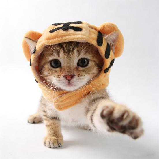 Cat Tiger Hat Cute Plush Tiger Hat with Ears Warm Adjustable Pet Hat with Ear Holes for Kittens Small Dogs Party Cosplay Photo Prop