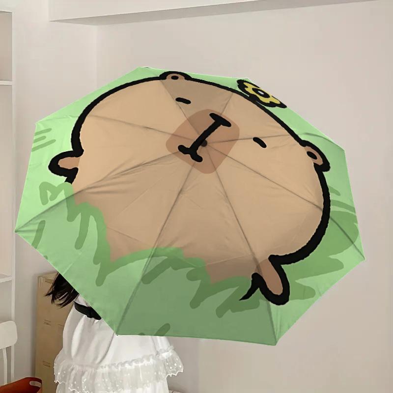 1pc Cute Capybara Automatic Folding Umbrella, Portable Collapsible Design, 8-Rib Iron Frame, Outdoor Accessory yy250905066