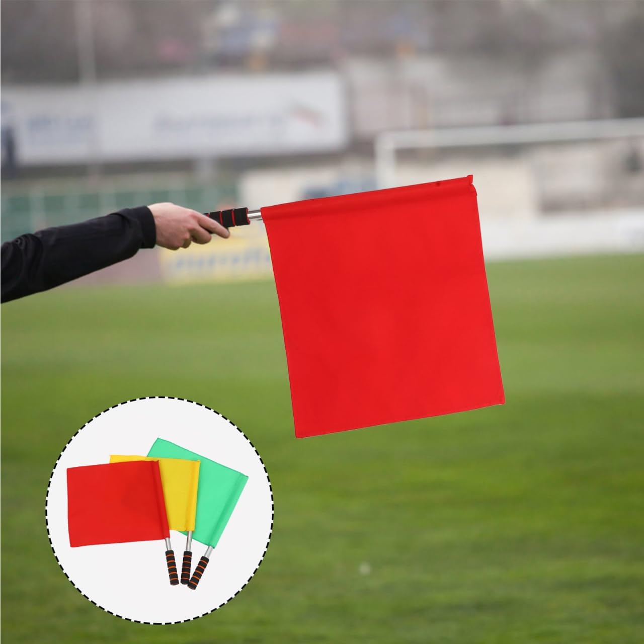 Yardwe 3PCS Referee Flag, Stainless Steel Hand Flag with Sponge Handle, Hand Signal Flag Training Sports Flags for Soccer Volleyball Basketball