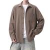 [foveitaa] Men's Long-Sleeved Shirt, Spring/Autumn/Winter, Linen-like Material, Collared, with Pocket, Plus Sizes, Relaxed Fit, Casual Top, coffee-L