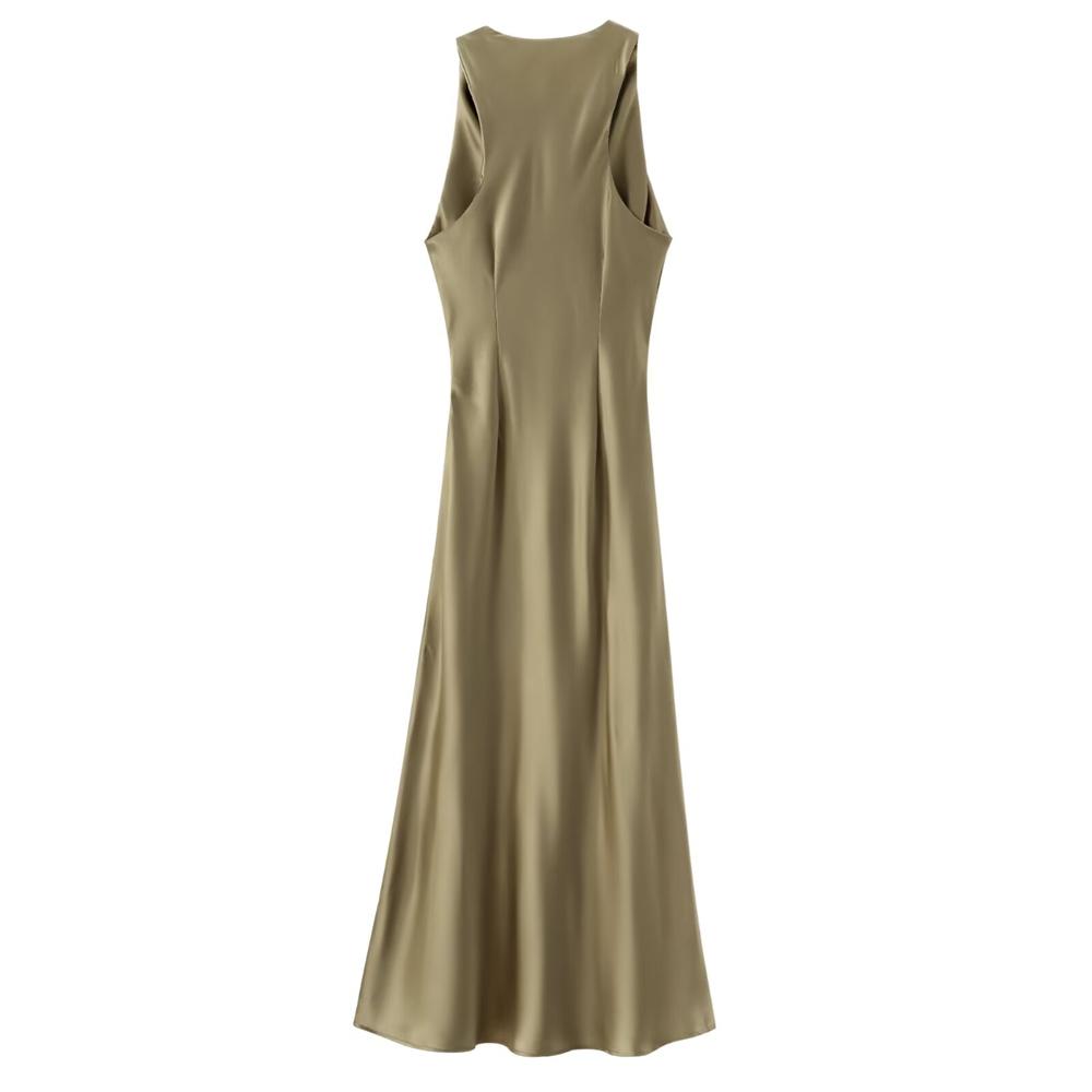 2024 Summer New Women's Fashion Style Slim Fit Sleeveless Silk Texture Midi Dress