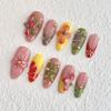 10Pcs 3D Floral Press-on Nails Thick Reusable Fake Nails with Gel Design Summer French Tip Artificial Nails for Women