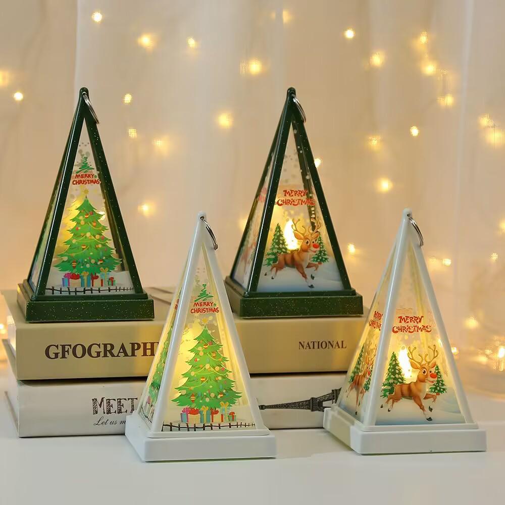 LED Triangular Hurricane Lantern: Christmas Decoration Ornament with Electronic Candle Light