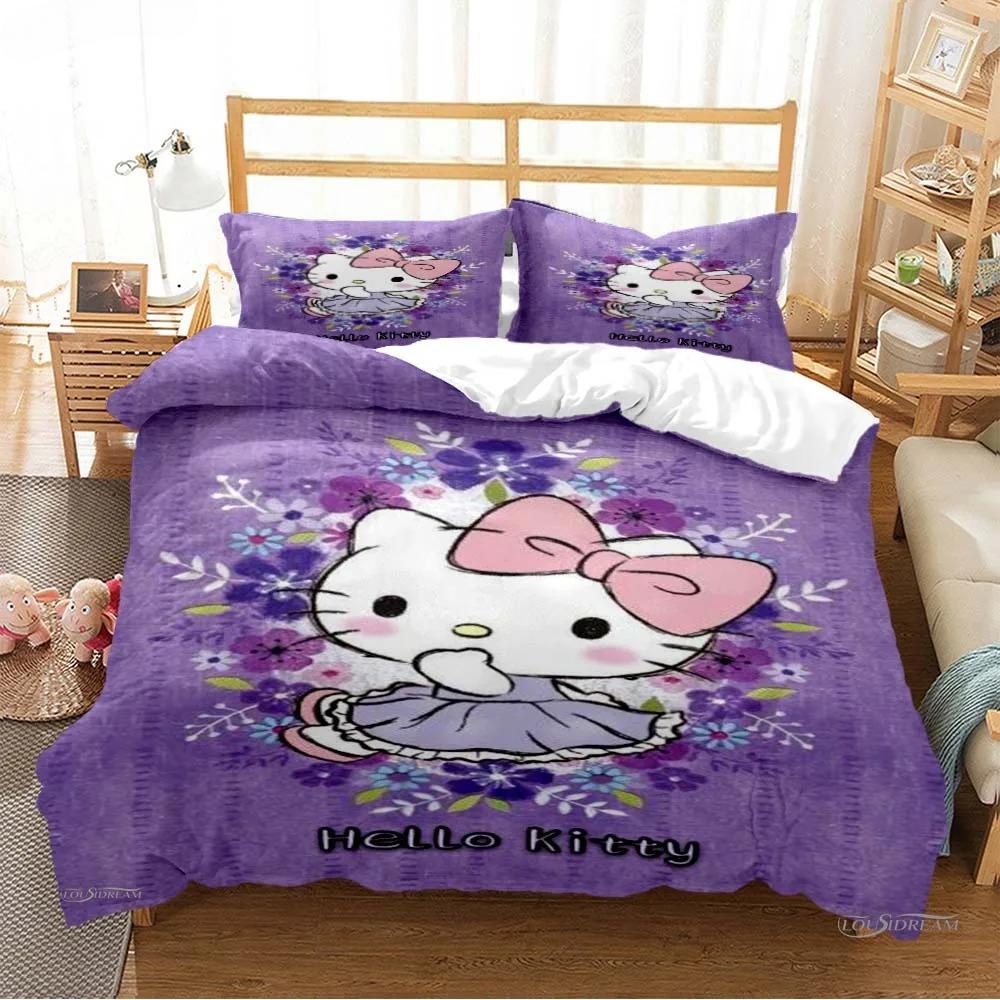 

Hello Kitty Мультяшный Милый Пододеяльник Комплекты Постельного Белья Мягкое Одеяло Наволочки Односпальный/Двуспальный/Квинсайз/Кингсайз EU Single 135x200cm