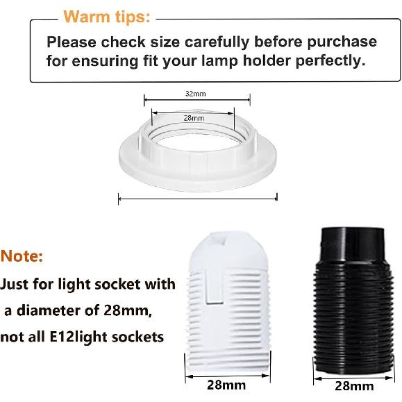 

E12 Lamp Shade Collar Rings, E12 Lock Socket Adapter with 1.1Inch(28mm) Inner Diameter, Retainer Rings for Light Fixture (6, White)