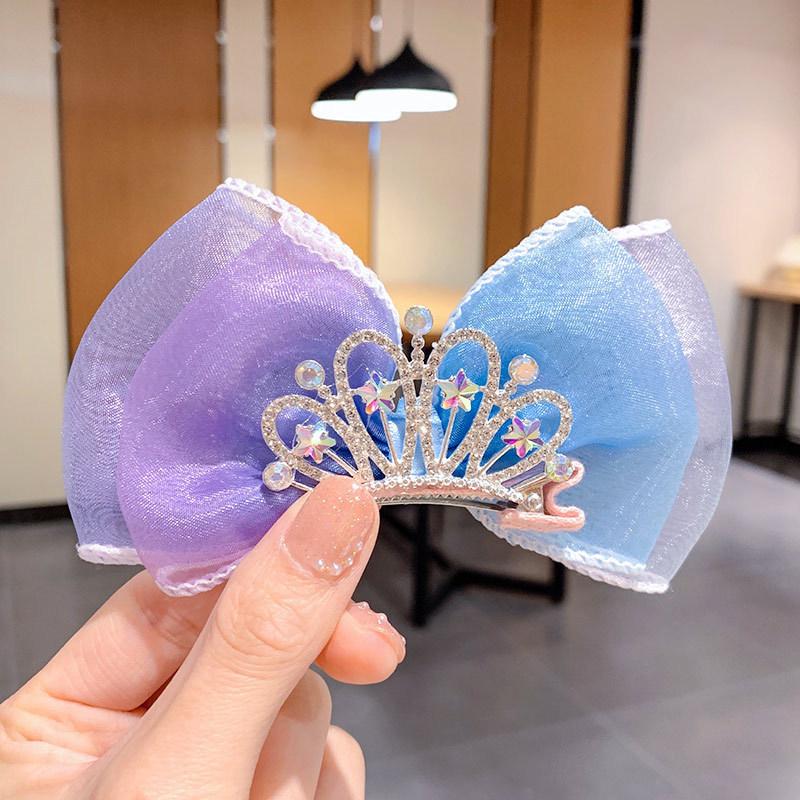 Pastel Rainbow Hair Bows Gradient Color Princess Crown Hair Clips Bowknot Hairpins For Kids Korean Style Hair Accessories