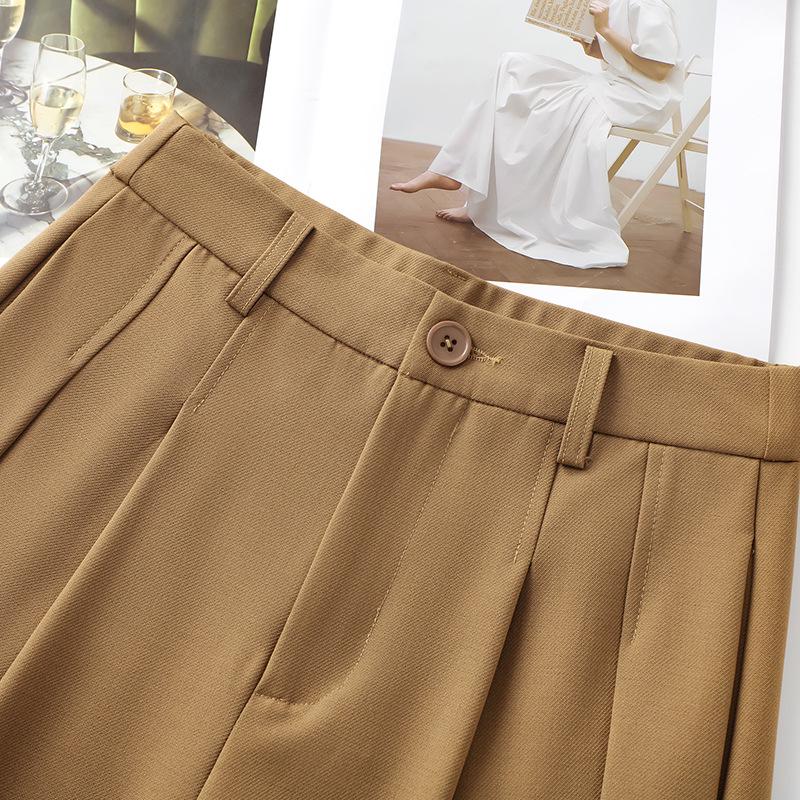 2025 Women's Khaki Wide-Leg High-Waist Summer Pants - Loose, Drapey, Western Straight-Leg Trousers