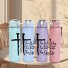 1PC Faith Trust Life Cross Letter Print 750ml Color Plastic Sports Water Bottle Leakproof Flip Straw Lid Suitable for Sports Office Home Use