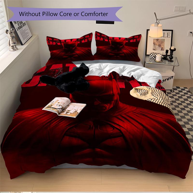 3pcs Batman Poster Bedding Set, Soft Polyester Duvet Cover and Pillowcases Machine Washable Seasons all suitable & Guest Room Decor297