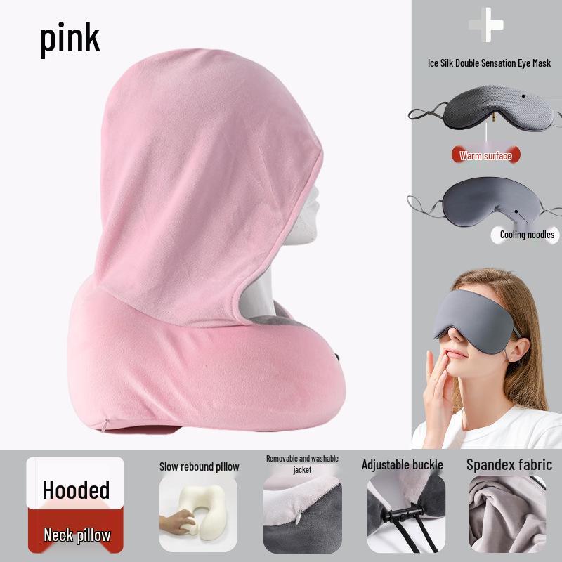 Reise U-förmiges Nackenkissen mit Kapuze aus Memory-Schaum zum Schlafen