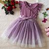 Princess Girl Summer Dress With Glitter Star Sequins And Pleated Cotton Blend