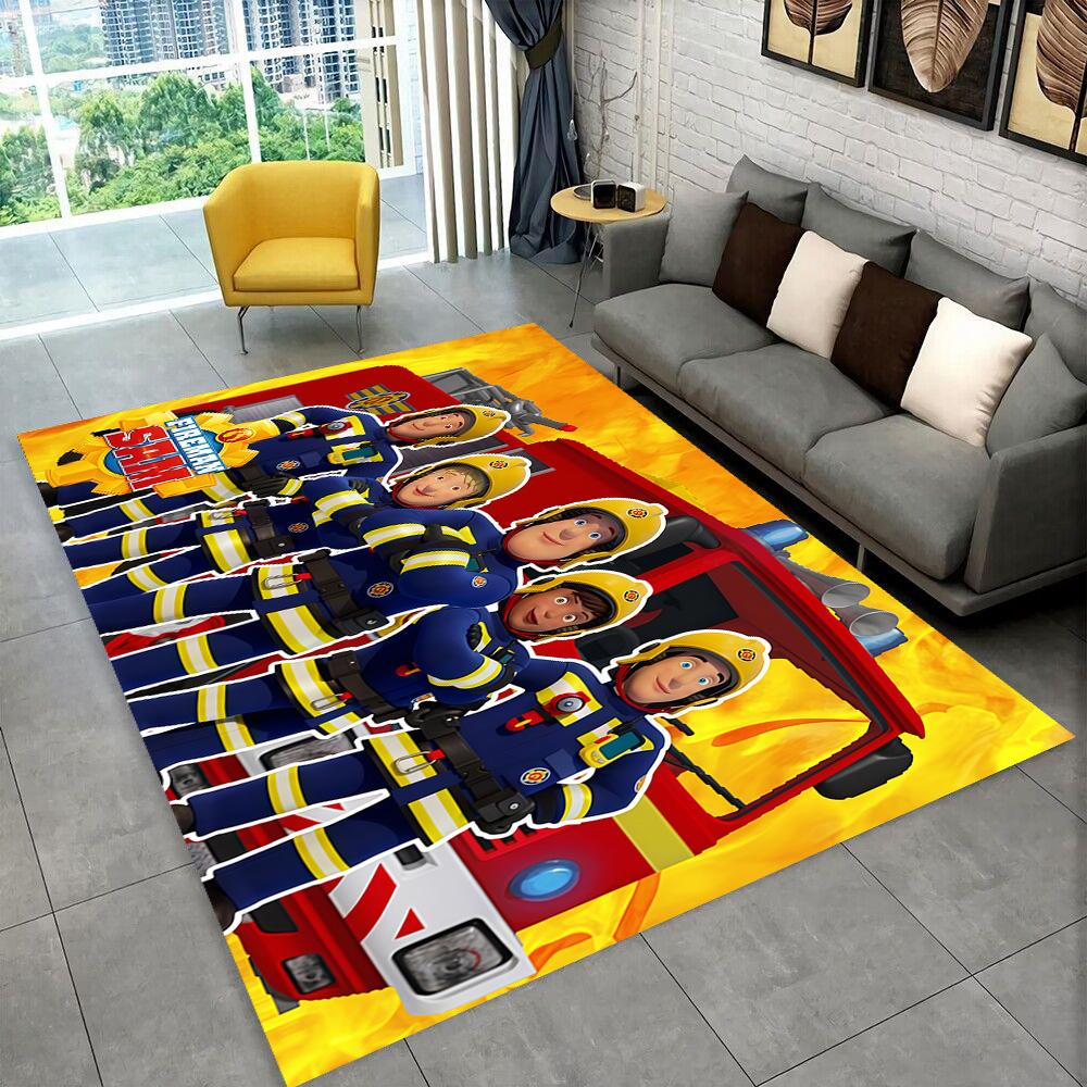 3D Classic Fireman Sam Child Cartoon Carpet Rug for Living Room Bedroom Home Sofa Decoration,Kids Play Non-slip Floor Mat Gift