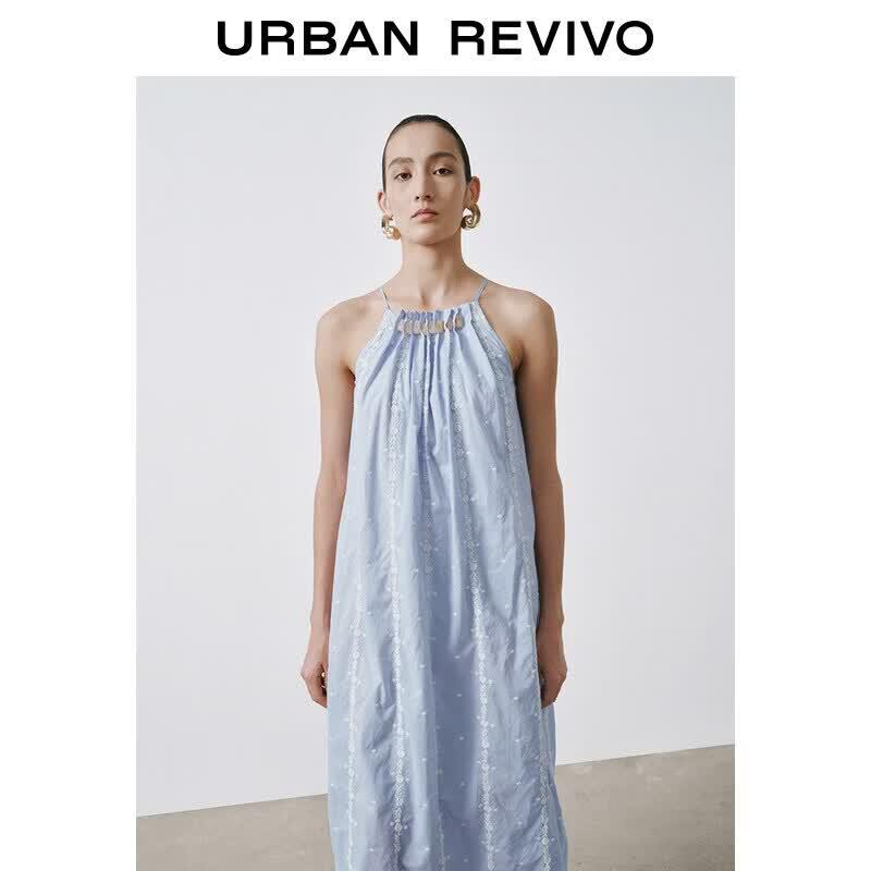 UR Women s Embroidered Cotton Spaghetti Strap Maxi Dress L