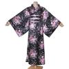 Long Kimono Japanese Style Floral Satin Yukata with Perfect for Fireworks Everyday Summer Kimono Women's Dress, Obi, Festivals, Wear, (KL02-Black)
